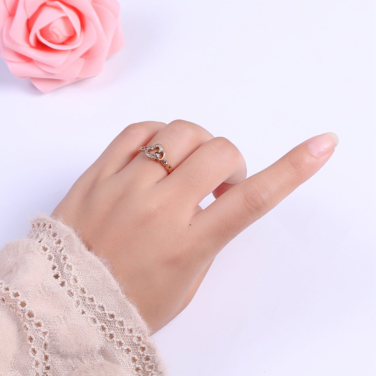 Heart rings, heart adjustable ring, open ring, LOVE rings, double heart ring, gold heart rings, LOVE rings, Silver heart rings, thin heart U-096