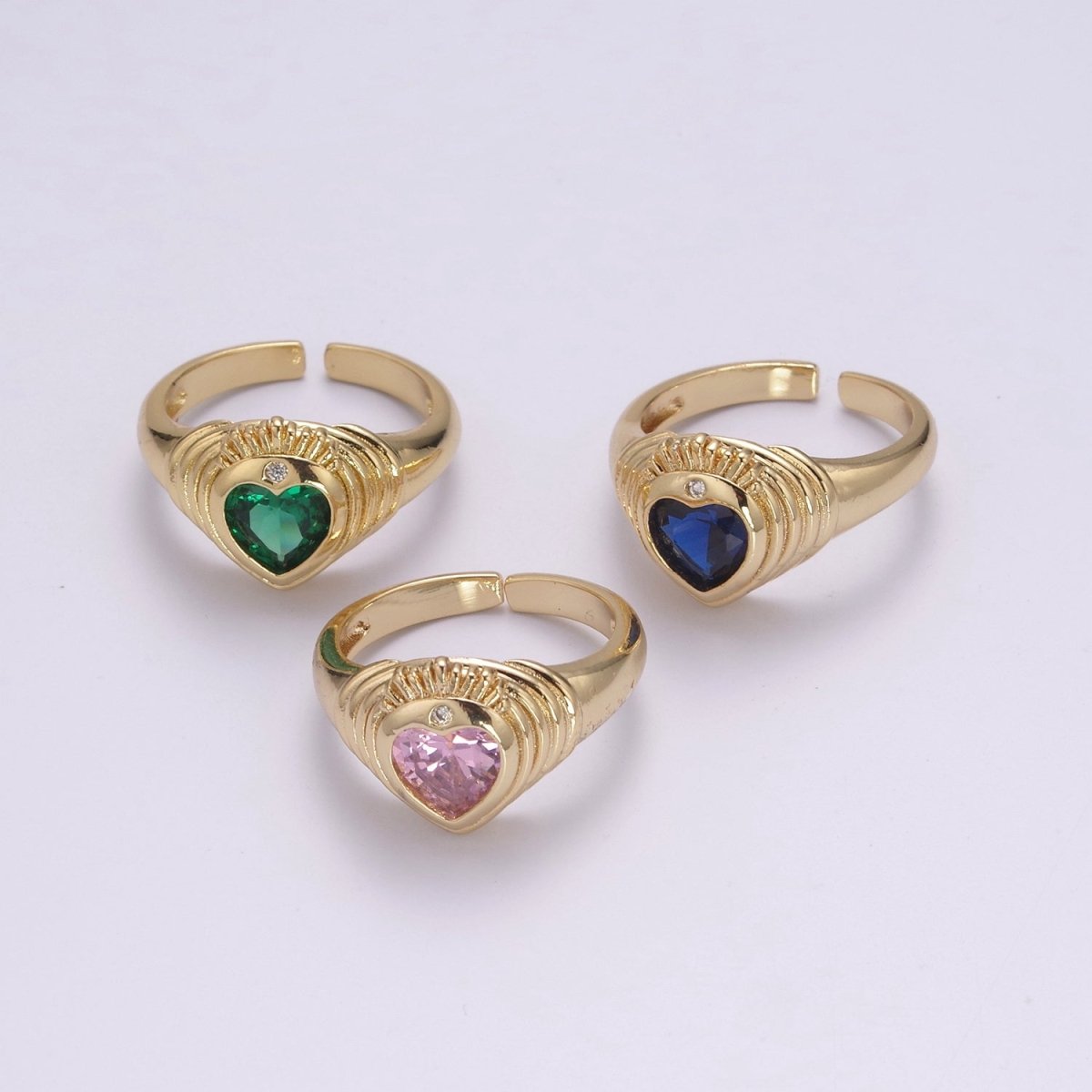 Heart Signet Ring • Gold Dome Ring • Heart Ring Gold • Heart Dome Ring • Bold Heart Ring • CZ Modern Signet Ring U-198 ~ U-200