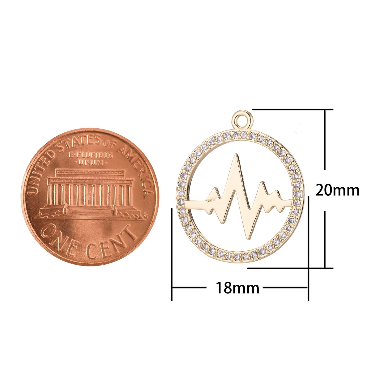 18K Gold Filled Micro Paved CZ Heart Beat Open Round Charm | C566