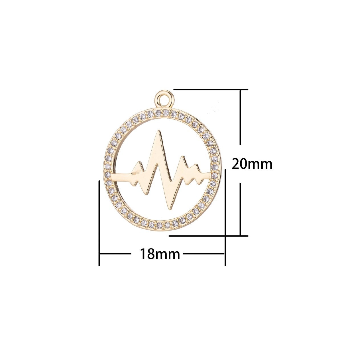 18K Gold Filled Micro Paved CZ Heart Beat Open Round Charm | C566