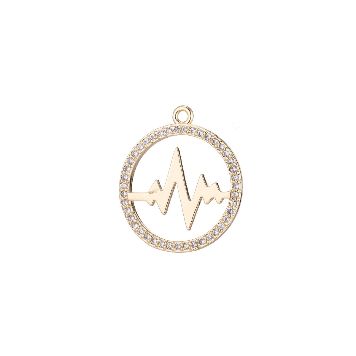 18K Gold Filled Micro Paved CZ Heart Beat Open Round Charm | C566