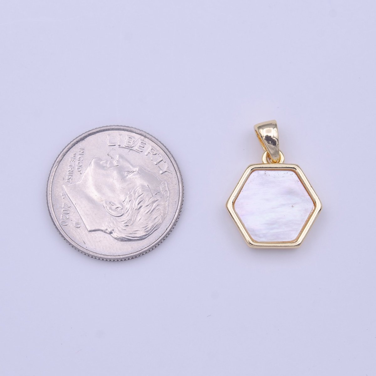Hexagon Geometric Shell Pearl Minimalist Gold Pendant H-224