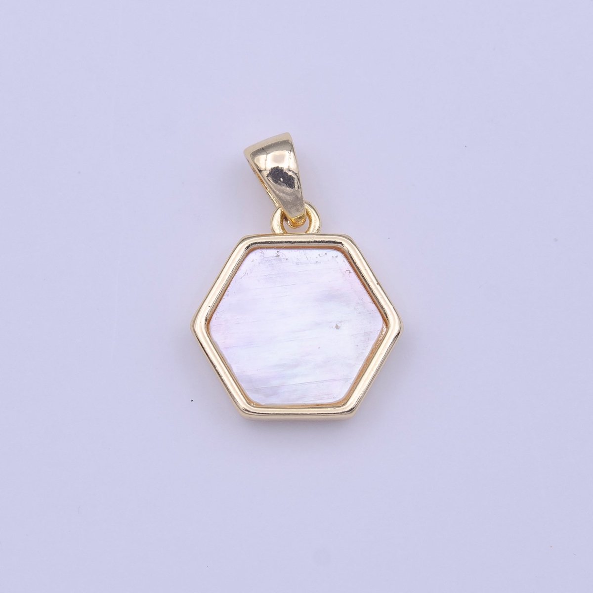 Hexagon Geometric Shell Pearl Minimalist Gold Pendant H-224