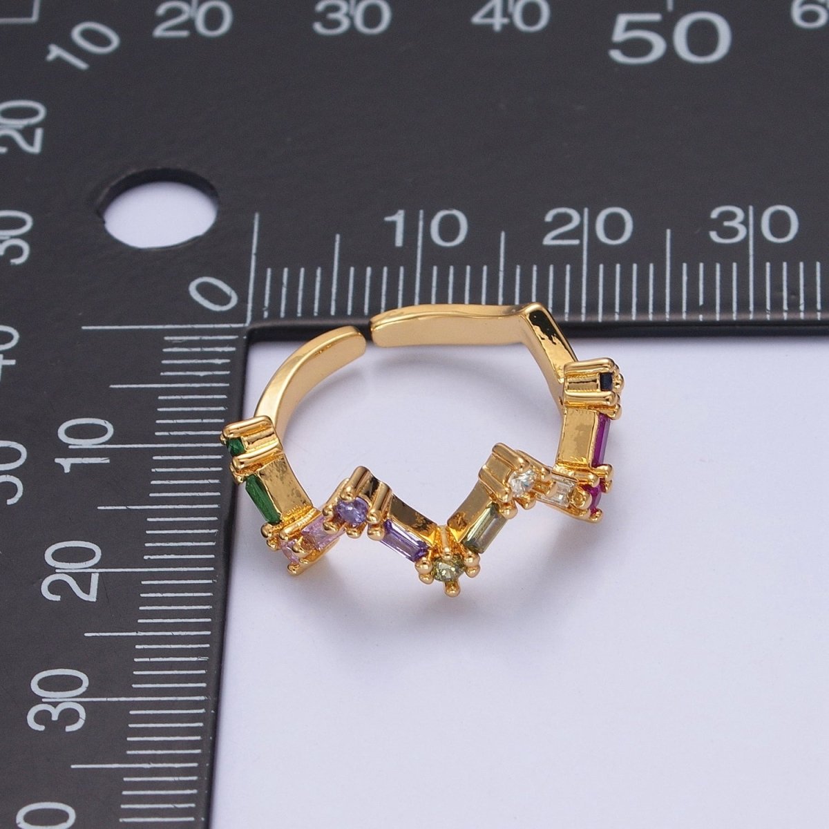 Highs And Lows Ring Baguette ZigZag Ring in 14k Gold Filled Colorful CZ Statement Ring Stackable CZ Ring O-2120