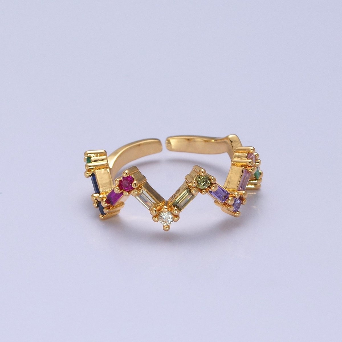 Highs And Lows Ring Baguette ZigZag Ring in 14k Gold Filled Colorful CZ Statement Ring Stackable CZ Ring O-2120