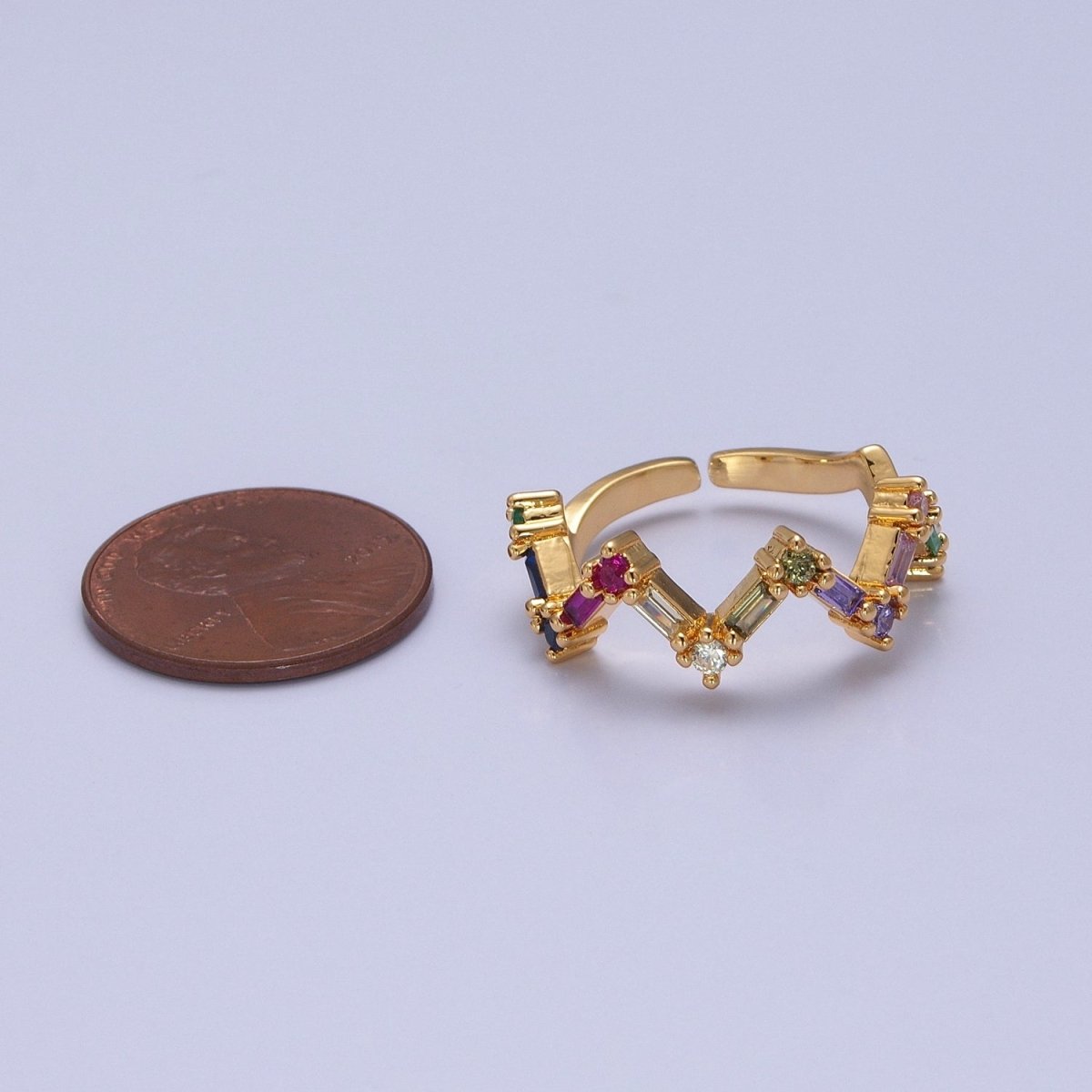 Highs And Lows Ring Baguette ZigZag Ring in 14k Gold Filled Colorful CZ Statement Ring Stackable CZ Ring O-2120