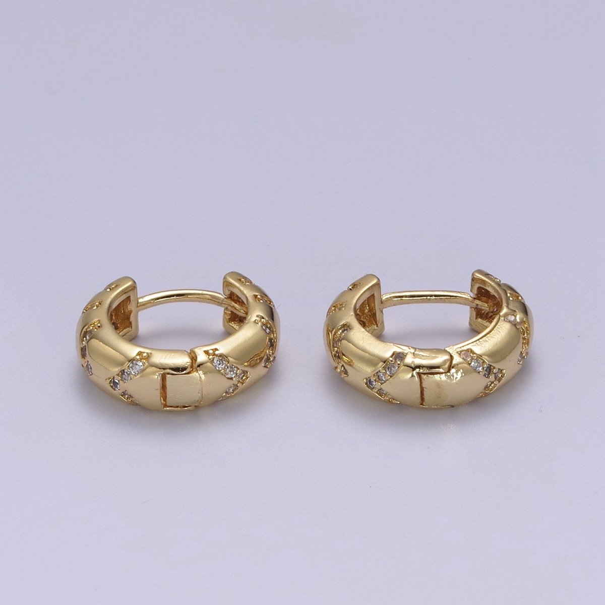 Hinged Gold Huggie Hoop Earrings 16mm Small Huggie Hoops, Dome Hoops, Gold Earrings for Women T-361