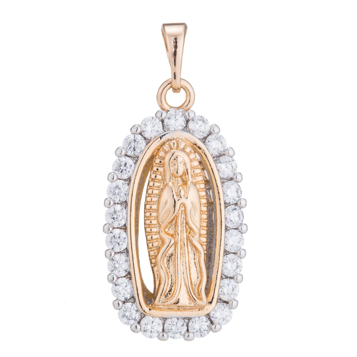Holy Mary Gold Filled Pendant Mother Mary Vintage Lady Guadalupe Design Pendant Cubic Zircon Pendant Religious Jewelry for Necklace H-184 I-128