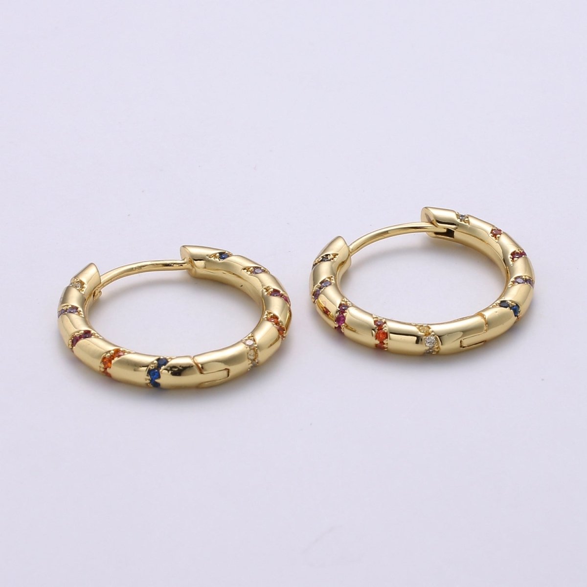 Hoops - Pink, Teal, Blue, Green, Clear, Multi-color Zirconia or White Gold CZ earrings - 24K Gold Huggie hoops Q-355 - Q-361