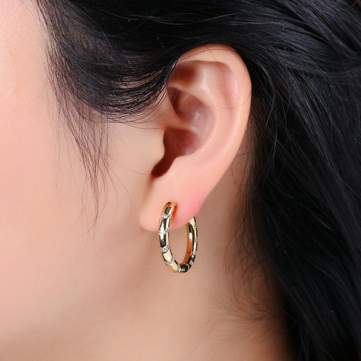 Hoops - Pink, Teal, Blue, Green, Clear, Multi-color Zirconia or White Gold CZ earrings - 24K Gold Huggie hoops Q-355 - Q-361