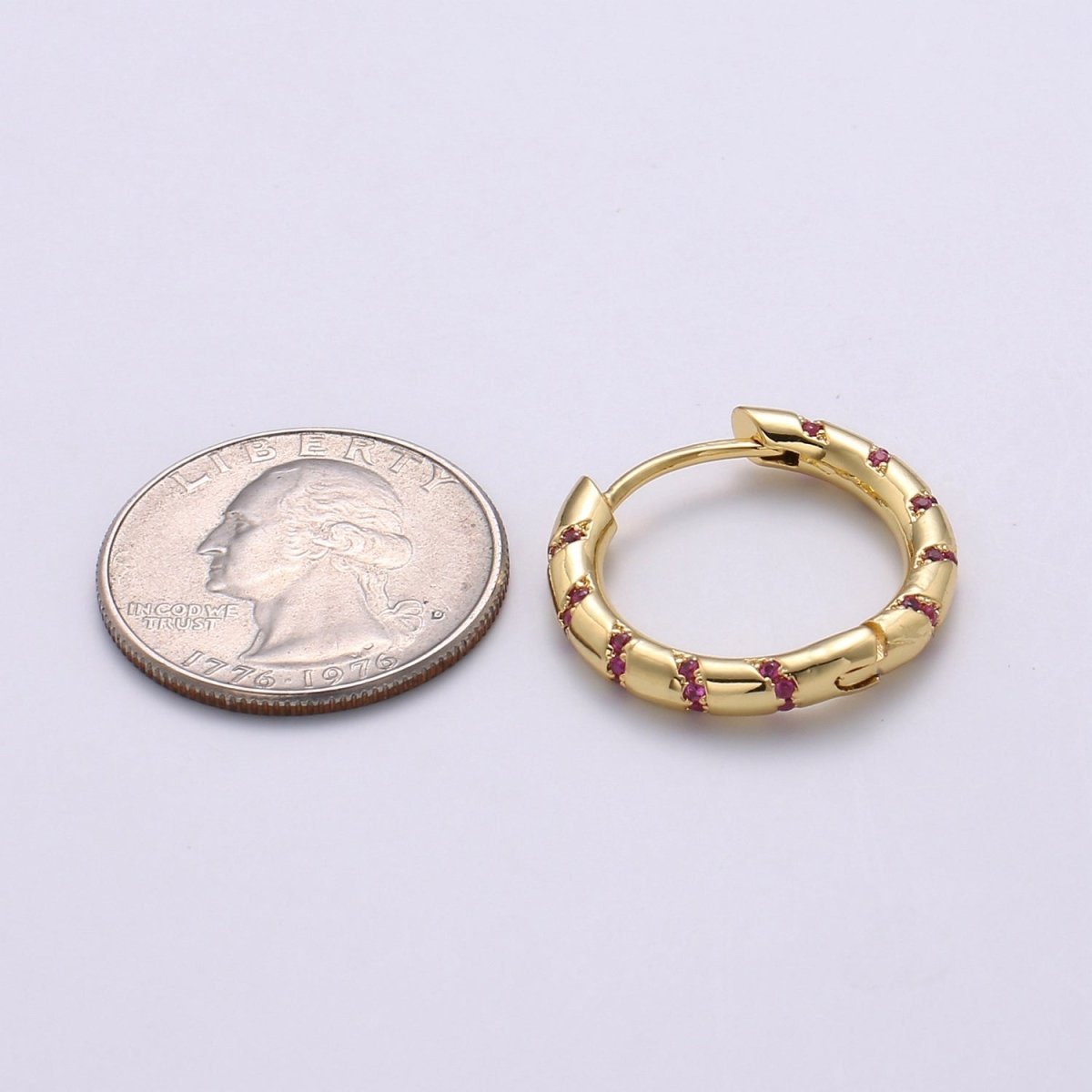 Hoops - Pink, Teal, Blue, Green, Clear, Multi-color Zirconia or White Gold CZ earrings - 24K Gold Huggie hoops Q-355 - Q-361