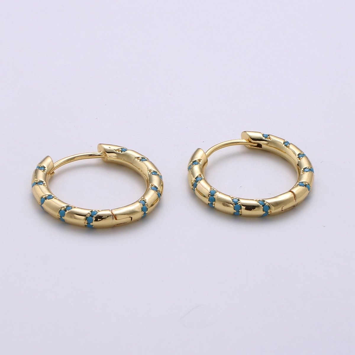 Hoops - Pink, Teal, Blue, Green, Clear, Multi-color Zirconia or White Gold CZ earrings - 24K Gold Huggie hoops Q-355 - Q-361