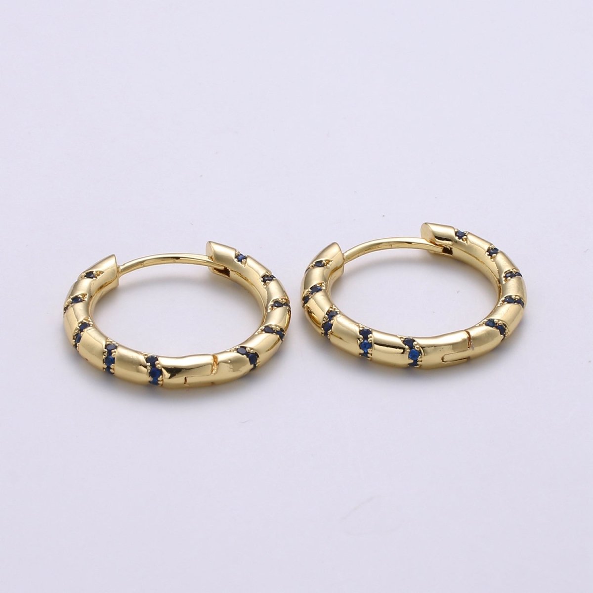 Hoops - Pink, Teal, Blue, Green, Clear, Multi-color Zirconia or White Gold CZ earrings - 24K Gold Huggie hoops Q-355 - Q-361