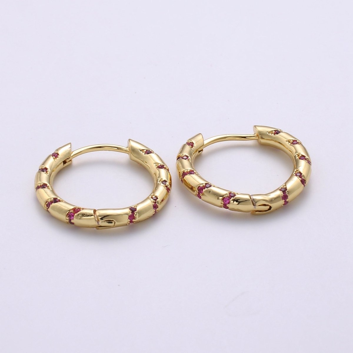 Hoops - Pink, Teal, Blue, Green, Clear, Multi-color Zirconia or White Gold CZ earrings - 24K Gold Huggie hoops Q-355 - Q-361