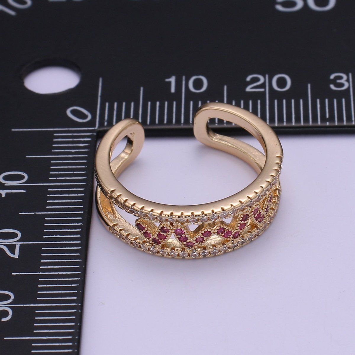 Hot Pink CZ Heart 18K Gold Filled Adjustable Ring O-326