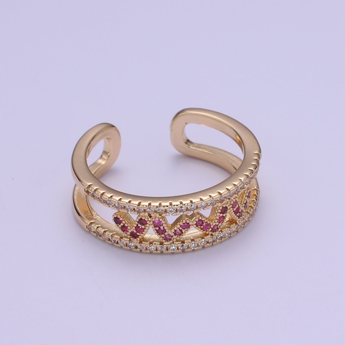 Hot Pink CZ Heart 18K Gold Filled Adjustable Ring O-326