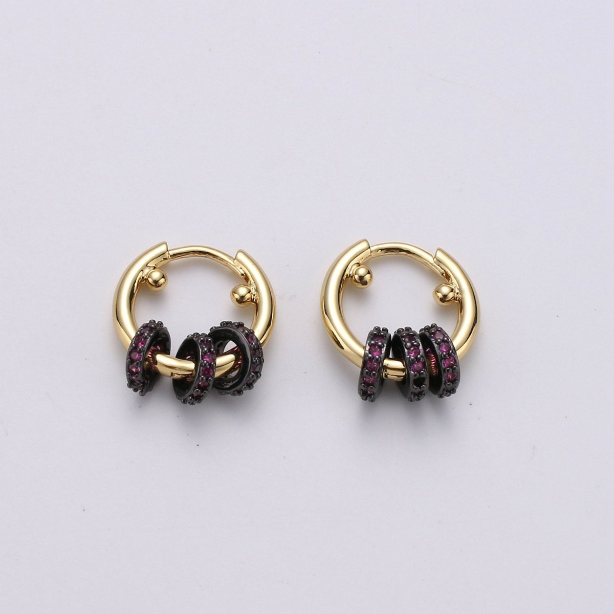 Huggie Earring with Mini Circles 14k Gold Filled Earring Cubic Zirconia Micro Pave Black, Green Gold Statement Earring K-563 K-565 K-566