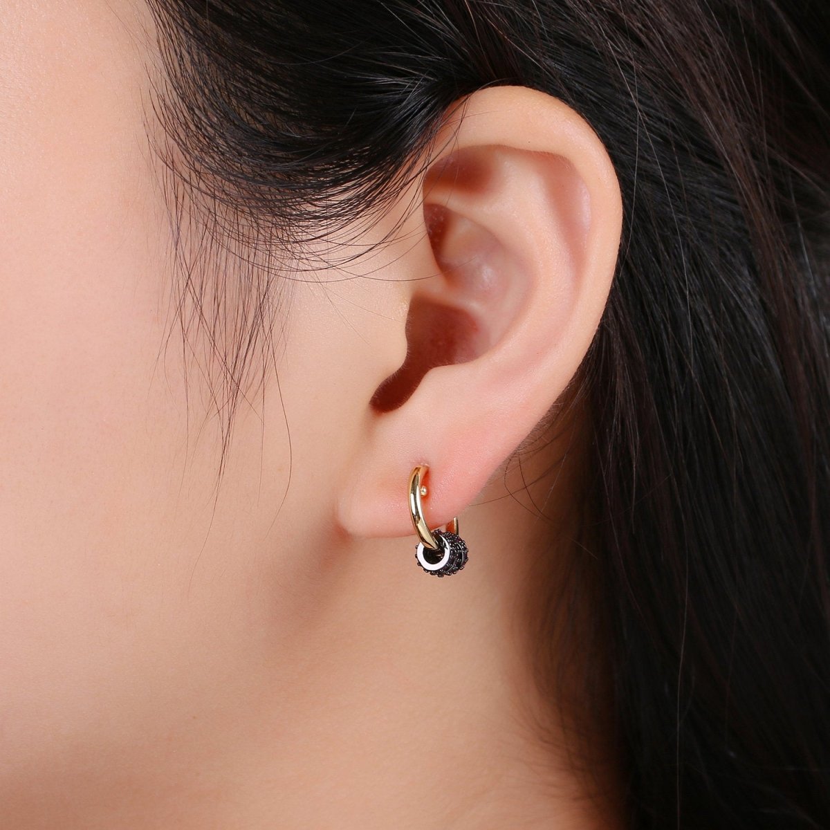 Huggie Earring with Mini Circles 14k Gold Filled Earring Cubic Zirconia Micro Pave Black, Green Gold Statement Earring K-563 K-565 K-566