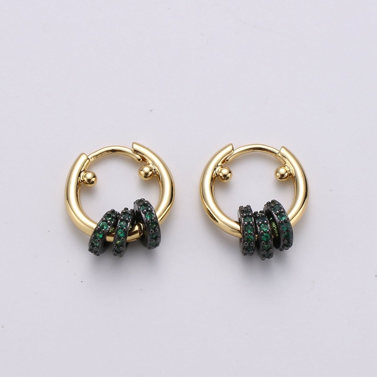 Huggie Earring with Mini Circles 14k Gold Filled Earring Cubic Zirconia Micro Pave Black, Green Gold Statement Earring K-563 K-565 K-566