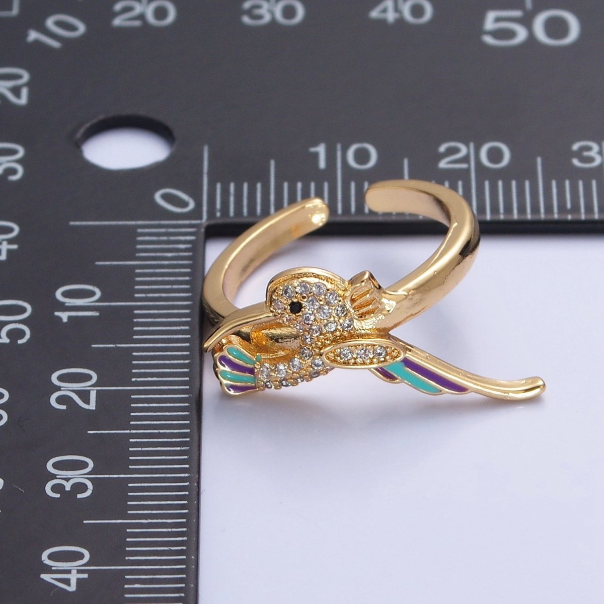 Hummingbird Ring. Adjustable Gold Ring Animal bird Jewelry O-2224