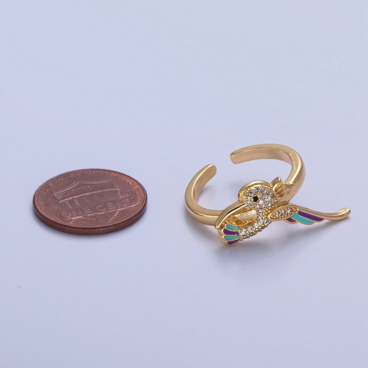 Hummingbird Ring. Adjustable Gold Ring Animal bird Jewelry O-2224