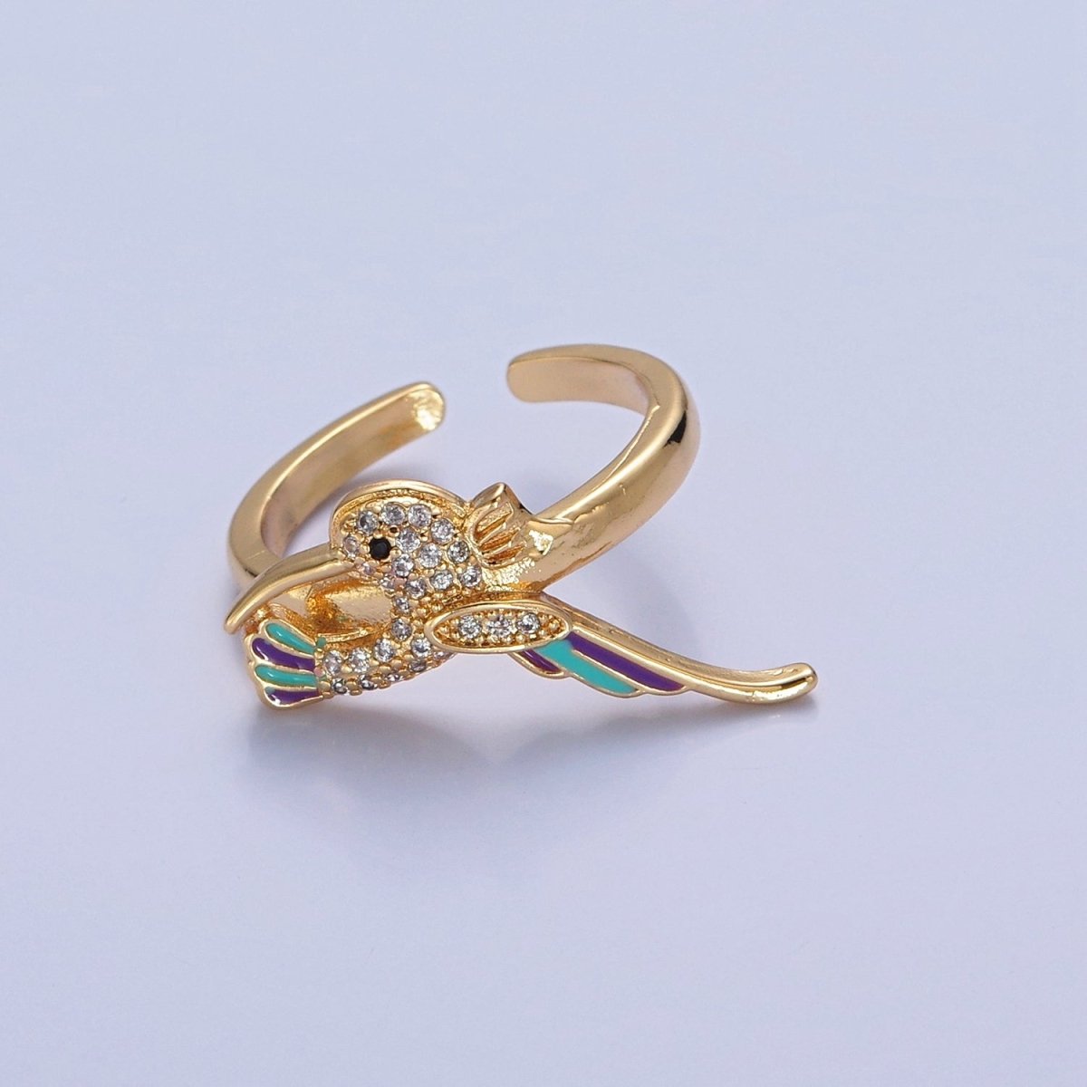 Hummingbird Ring. Adjustable Gold Ring Animal bird Jewelry O-2224