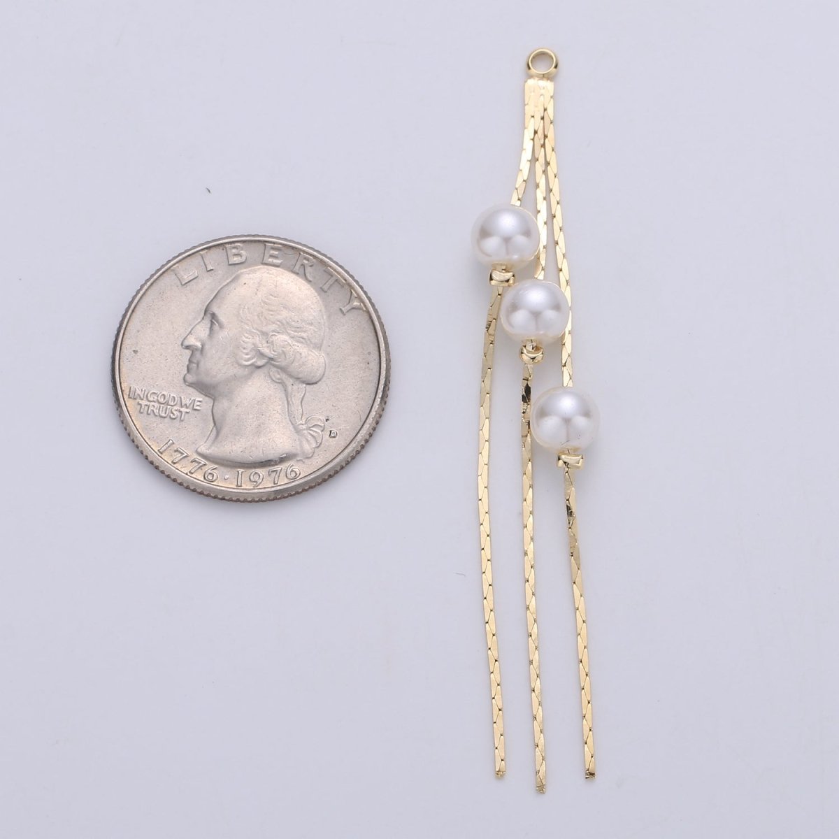Hypoallergenic 67mm Pearls Gold Cobra Chain Multiple Strands Tassel Charm Supply | K-424