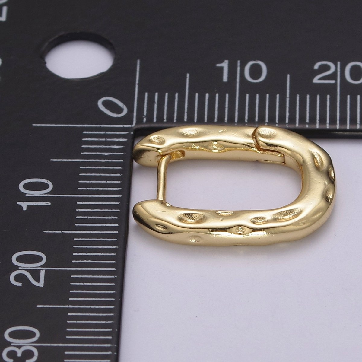 Hypoallergenic Gold Rectangular Hoop Earrings Small Huggie Hoops, U Shape Hoop, Oval Hoops, Rustic Hammered Geometric Earring, Minimal Earring T-252