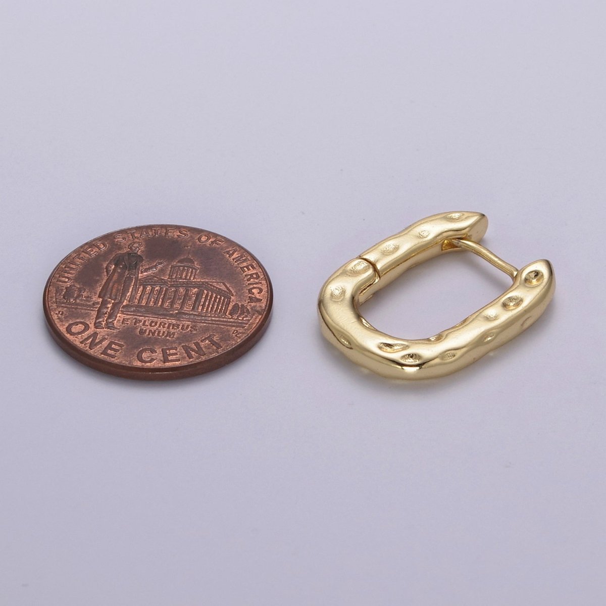 Hypoallergenic Gold Rectangular Hoop Earrings Small Huggie Hoops, U Shape Hoop, Oval Hoops, Rustic Hammered Geometric Earring, Minimal Earring T-252