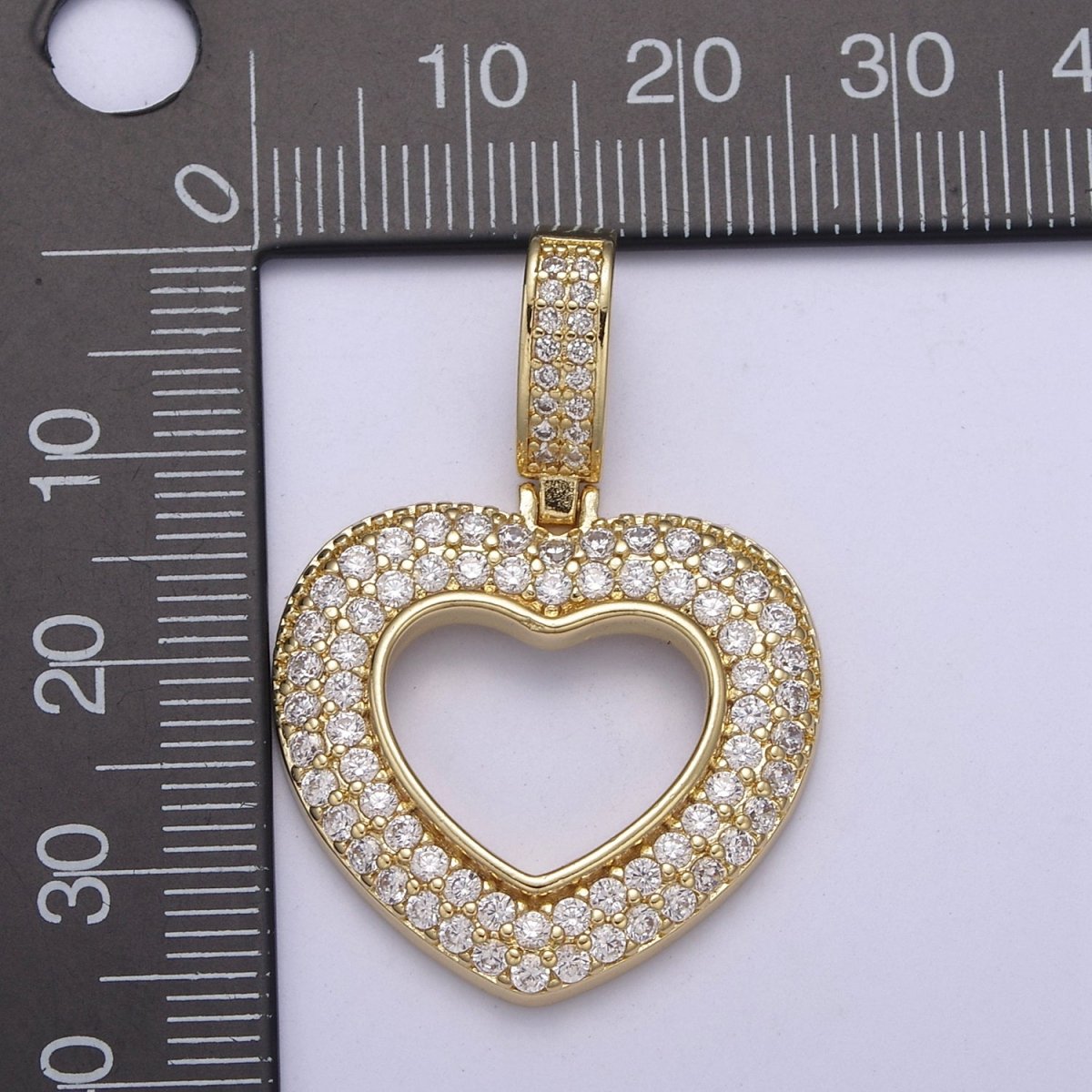 Iced Heart Pendant Open Cut Heart Charm in 14k Gold Filled H-295