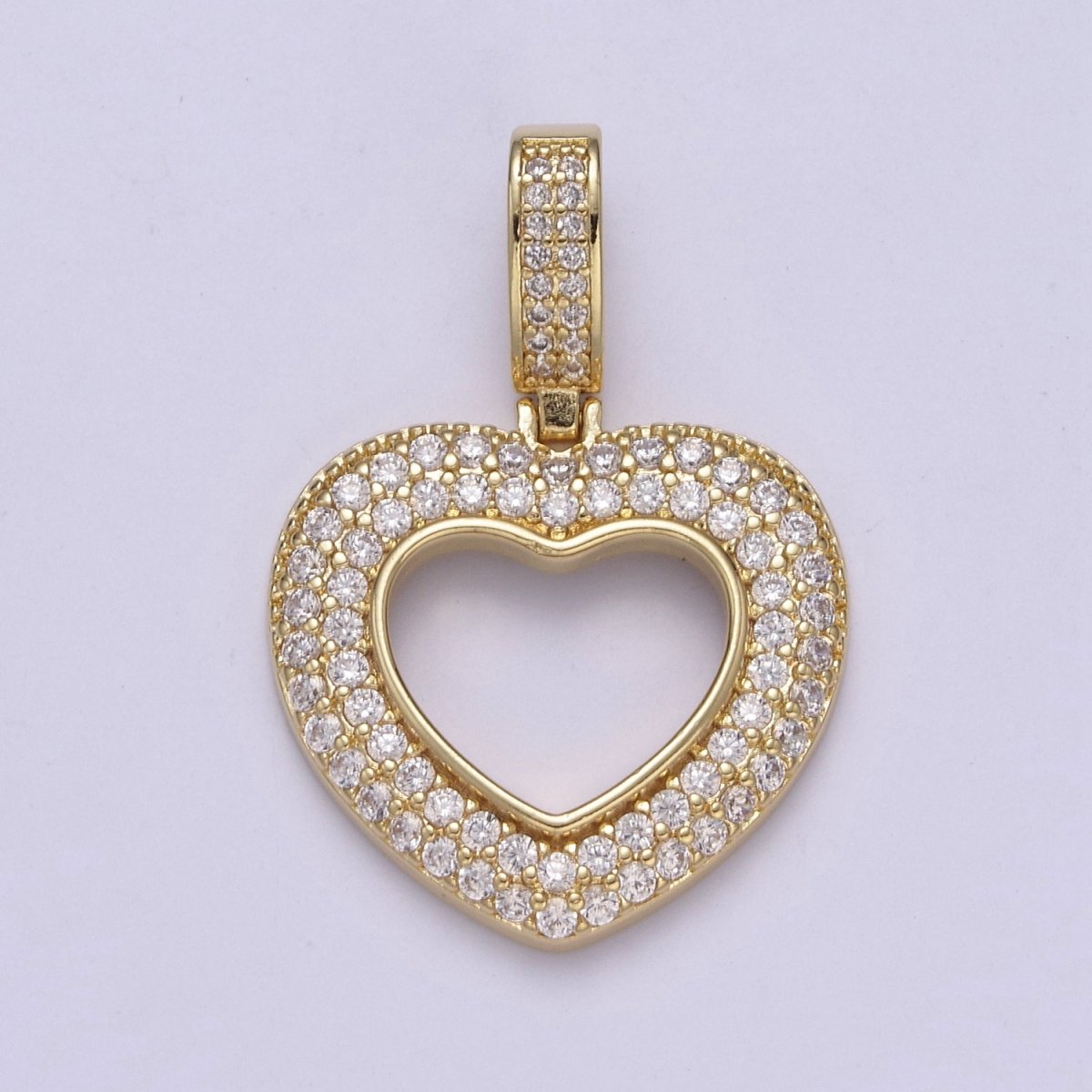 Iced Heart Pendant Open Cut Heart Charm in 14k Gold Filled H-295