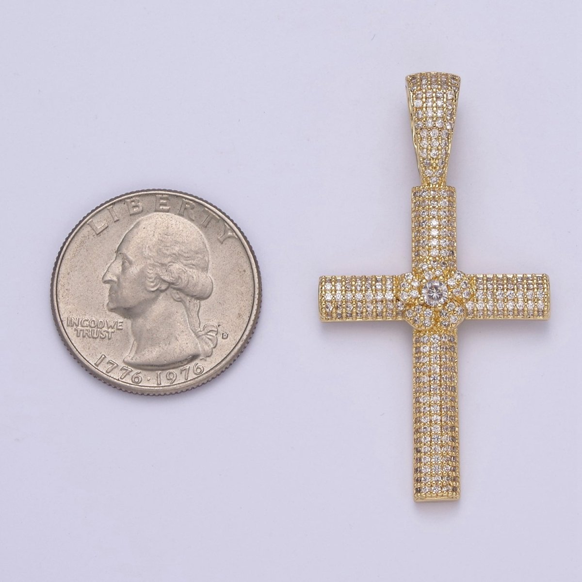 Iced Out Cubic Cross Pendant in 14k Gold Filled Charm for Religious Statement Jewelry H-313