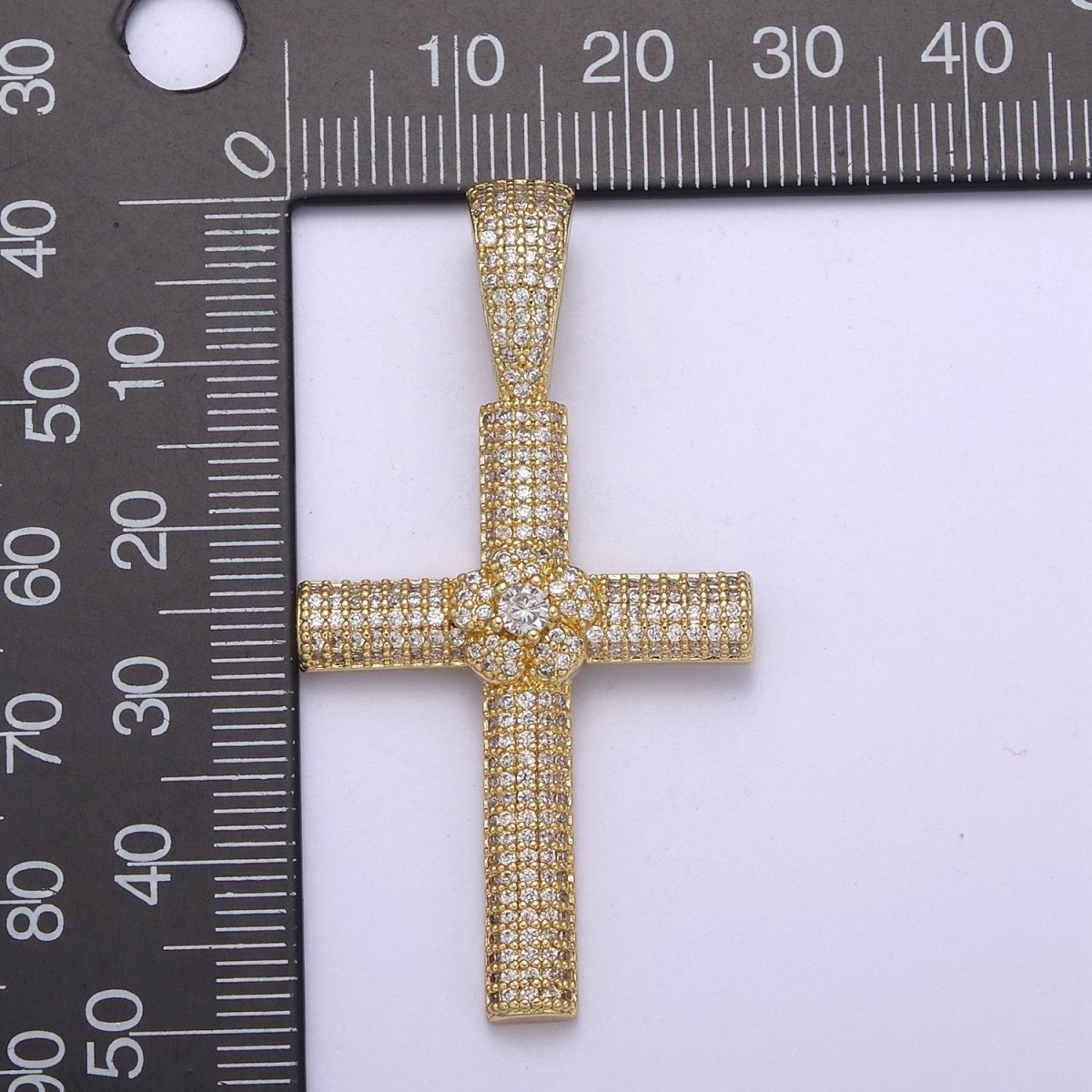 Iced Out Cubic Cross Pendant in 14k Gold Filled Charm for Religious Statement Jewelry H-313