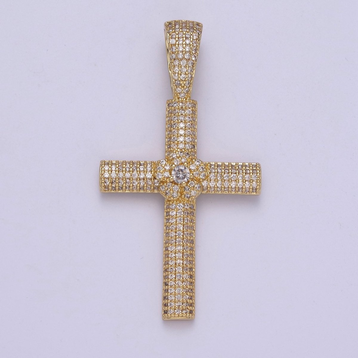 Iced Out Cubic Cross Pendant in 14k Gold Filled Charm for Religious Statement Jewelry H-313
