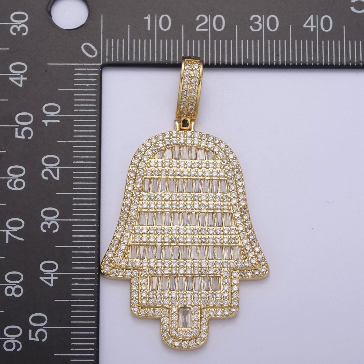 Iced Out Hamsa Hand Cz Pendant Hand of Fatimah Charm Statement Jewelry H-317