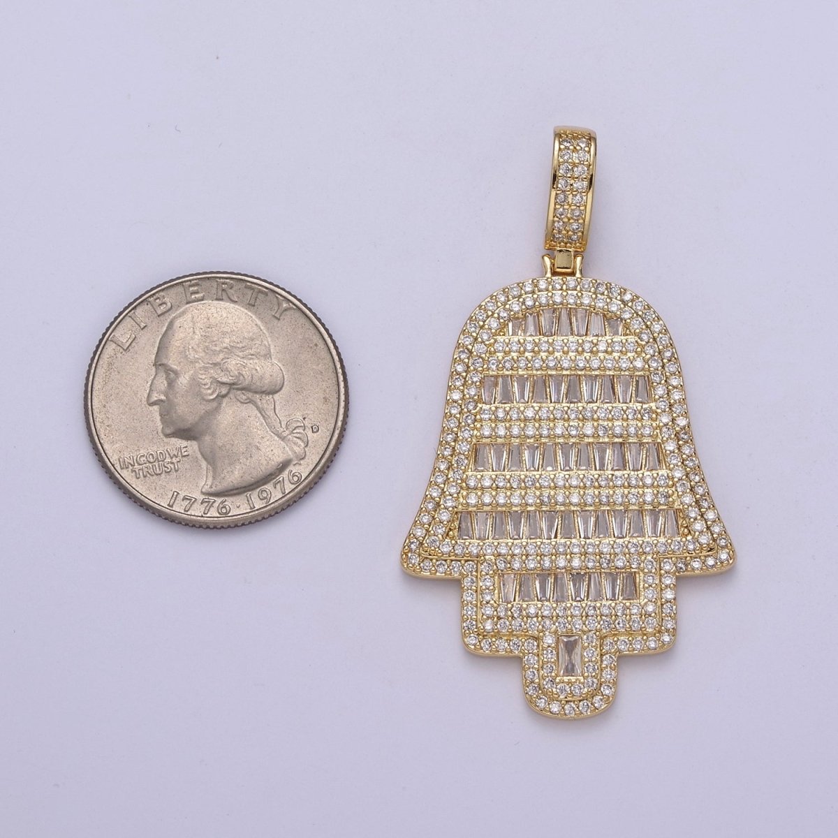 Iced Out Hamsa Hand Cz Pendant Hand of Fatimah Charm Statement Jewelry H-317