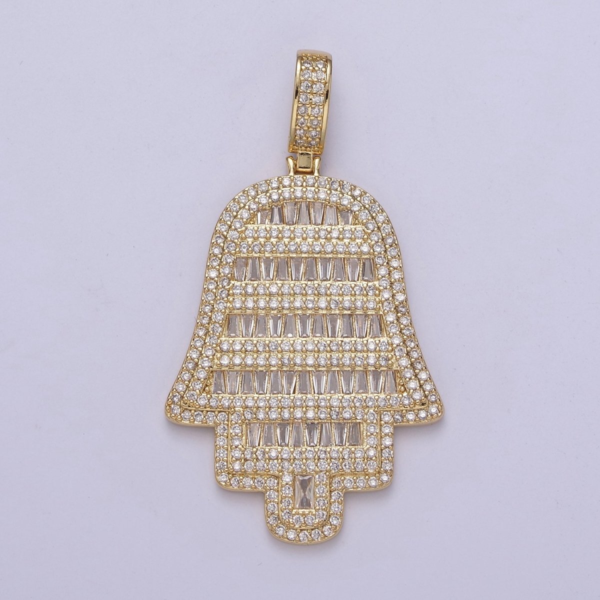 Iced Out Hamsa Hand Cz Pendant Hand of Fatimah Charm Statement Jewelry H-317