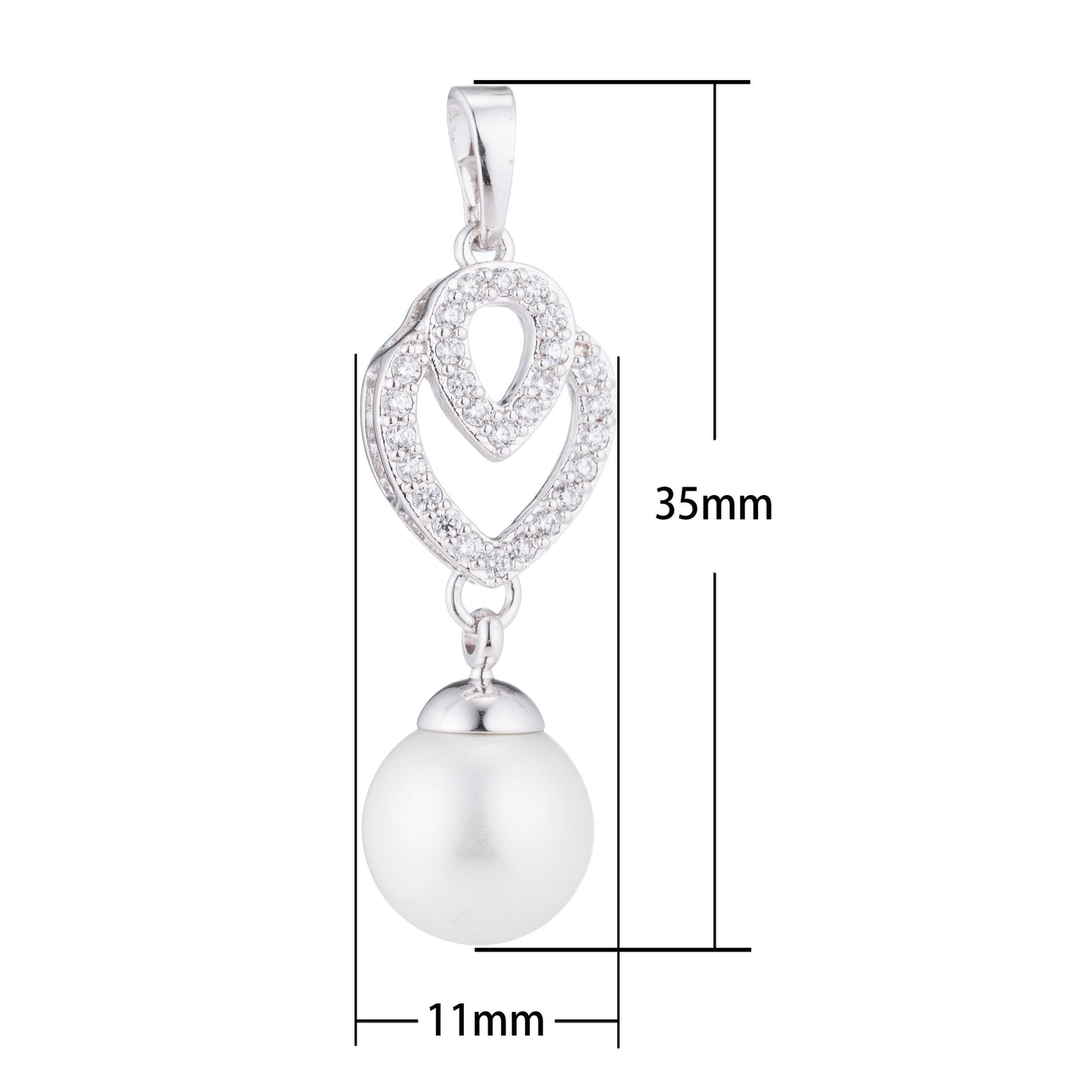 Silver Pearl, Tear Drop, Pear, Dangle, Women, Ladies, Gift, Cubic Zirconia Necklace Pendant Charm Bead Bails Findings for Jewelry Making H-158
