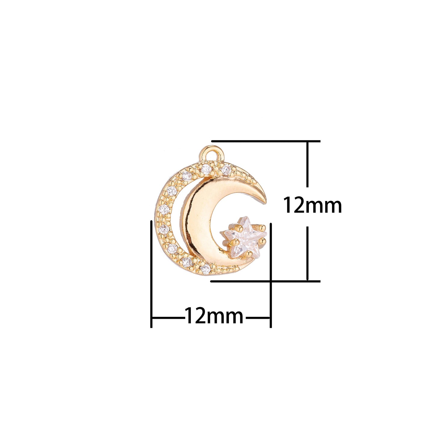 18K Gold Filled Crescent Moon Star Pendant, dainty Celestial Moon Charm Gold with micro Pave CZ Cubic Zircon C-094