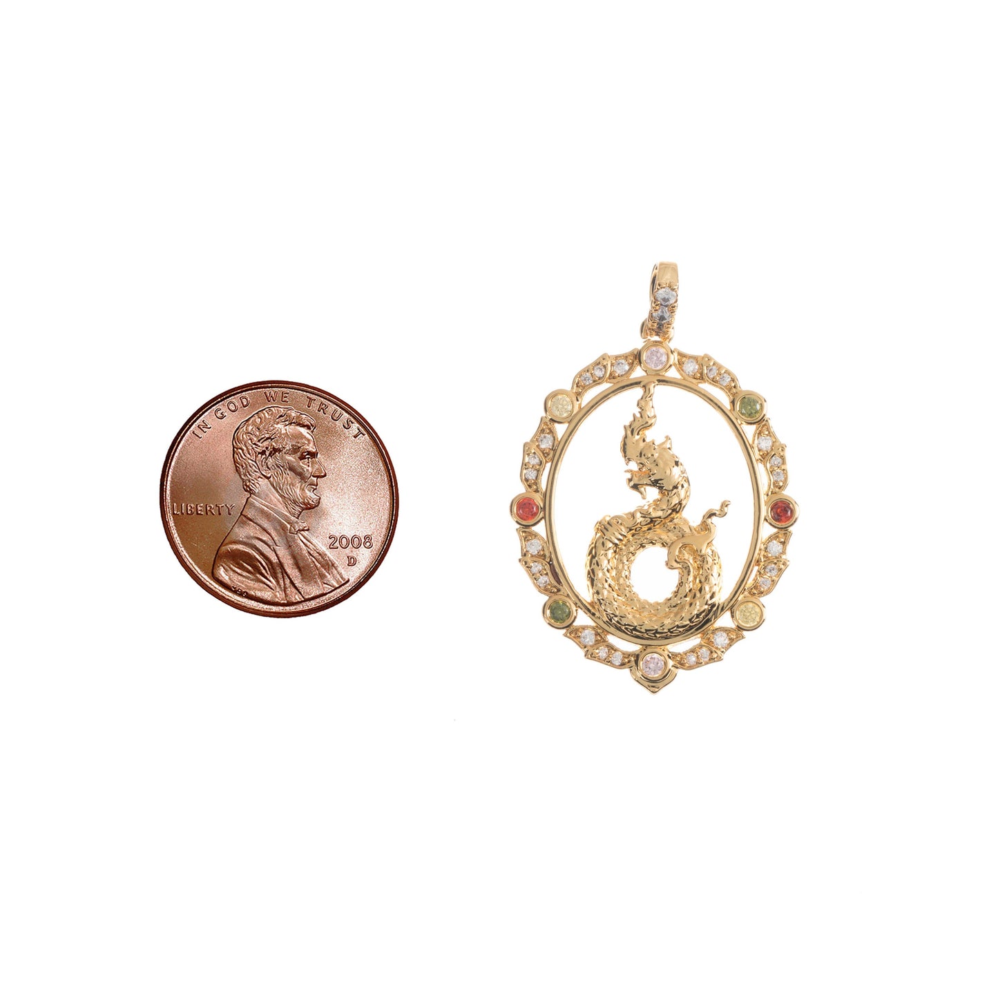 Multi Color Stone 18k Gold Fill Royal Dragon Chinese Legend, Royalty Cubic Zirconia Necklace Pendant Charm Bails for Jewelry Making I-021