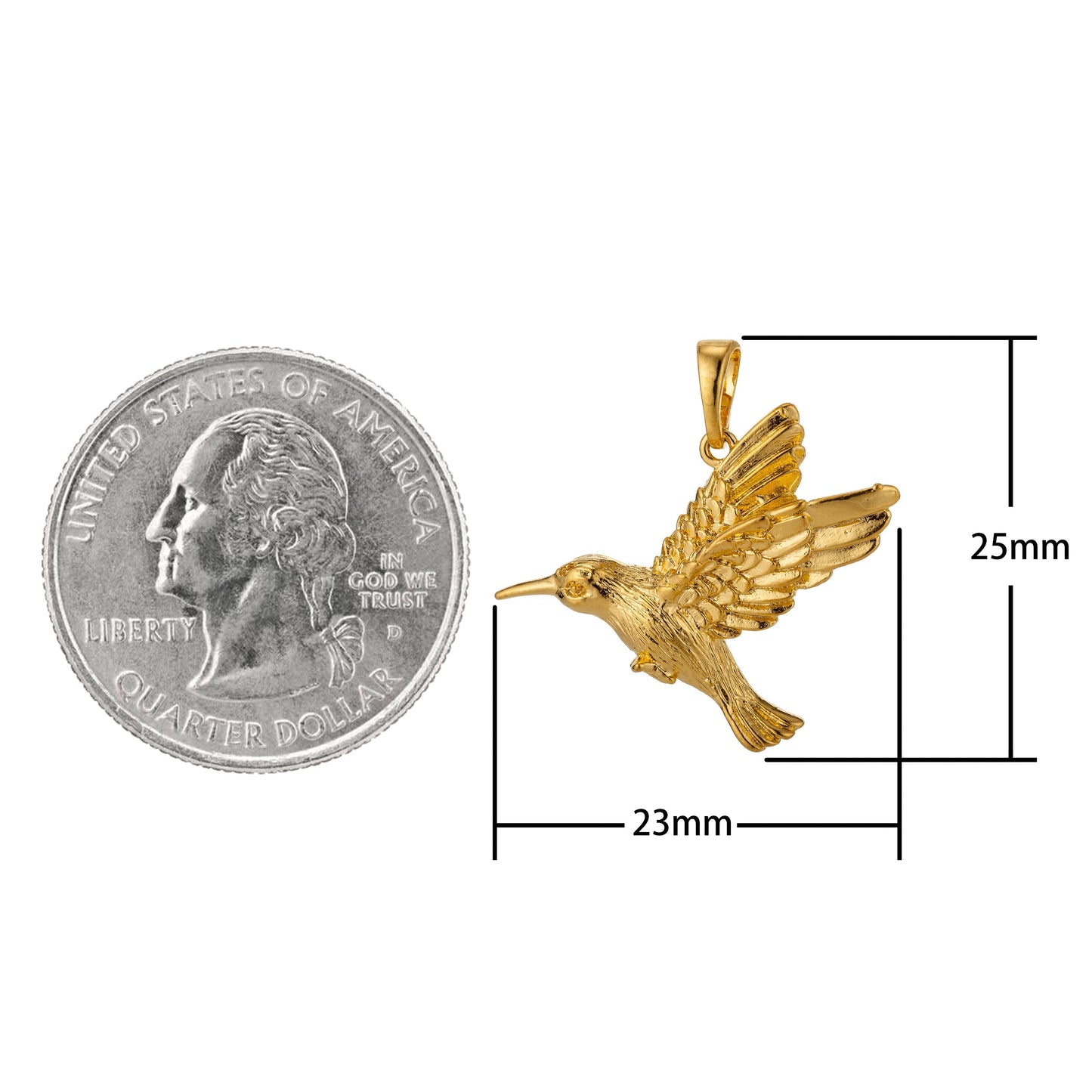 Gold Hummingbird Charm 18k Gold Filled Humming Bird Pendant 25mmx23mm gold woodland jewelry H-815