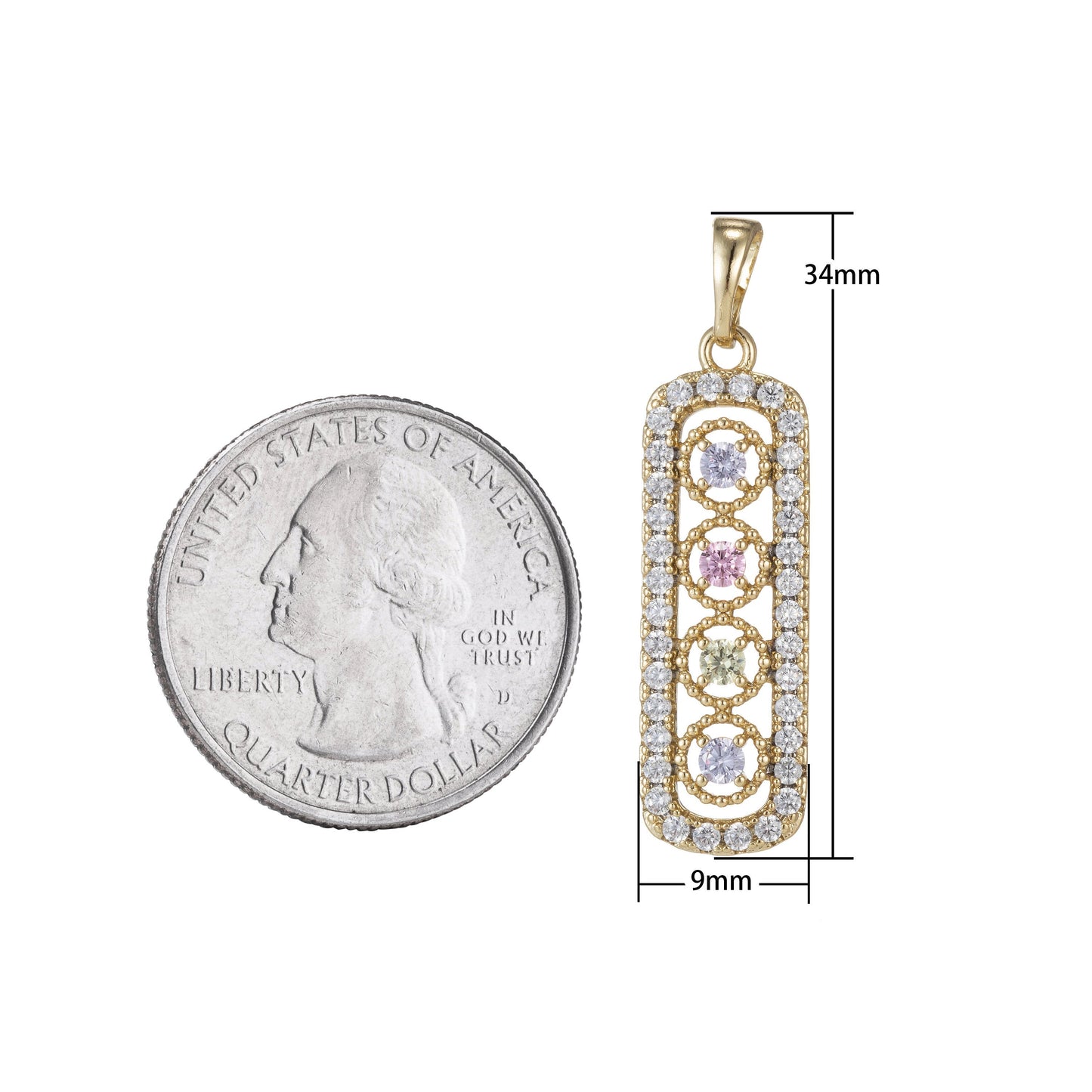 14k Gold Filled Micro Pave Cubic Zirconia Bar Pendant Charm, Micro Pave CZ Pendant Charm, Gold Filled Pendant, For DIY Jewelry I-547