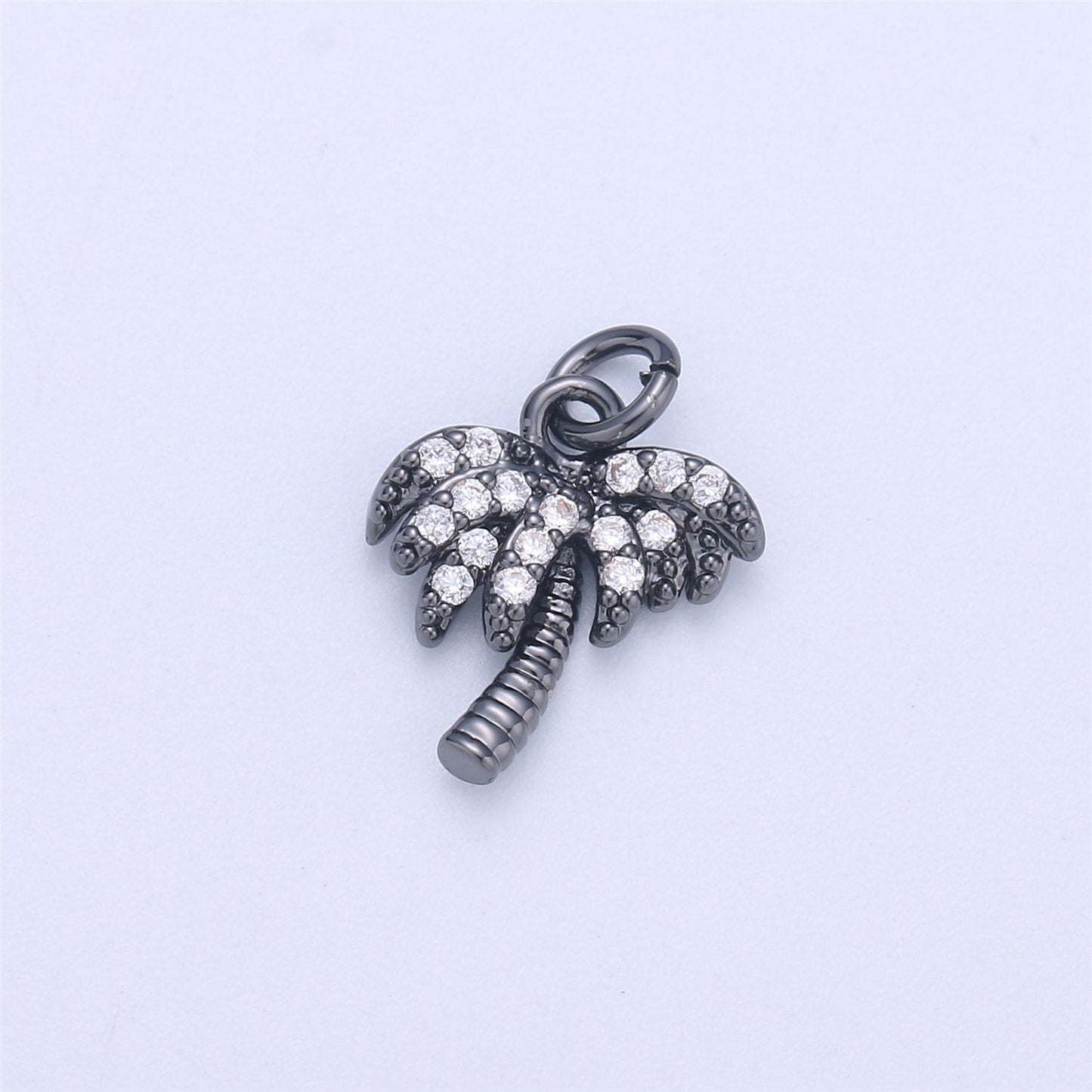 Dainty Gold, Rose Gold, Black, Silver Palm Tree Charm - Pendant, Micro Pave Cubic CZ Crystal Pendant Gold filled, C-841