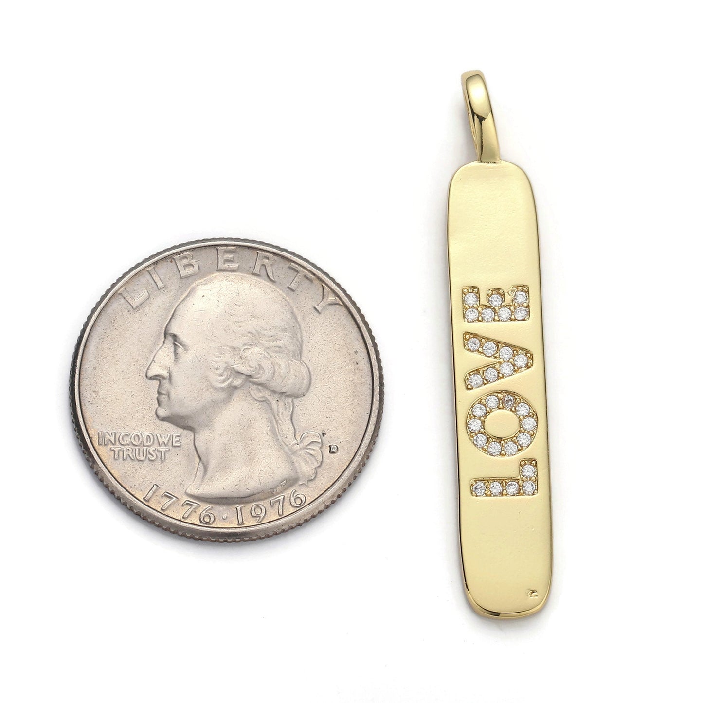 14k Gold Filled Micro Pave Cubic Zirconia Bar Pendant Charm, Micro Pave CZ Pendant Charm, Gold Filled Pendant, For DIY Jewelry 50mmx10mm I-620