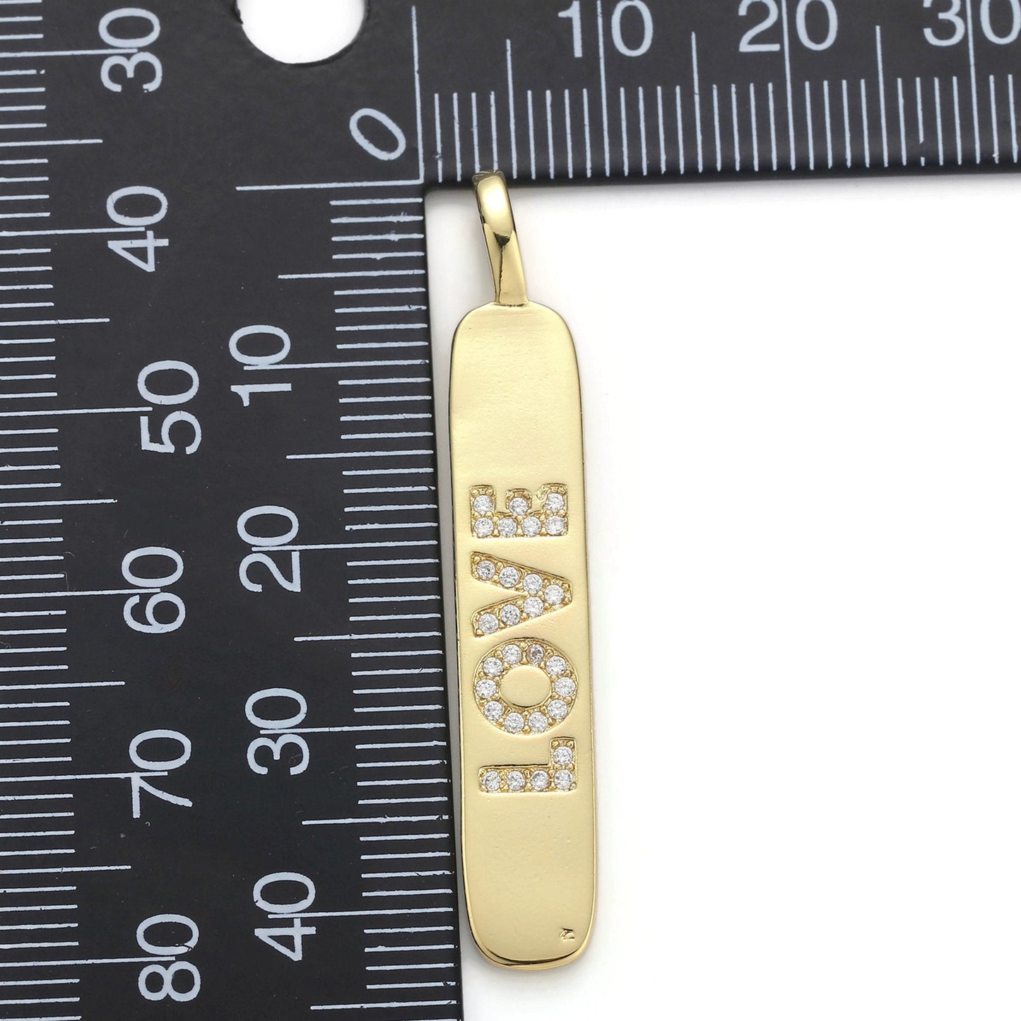 14k Gold Filled Micro Pave Cubic Zirconia Bar Pendant Charm, Micro Pave CZ Pendant Charm, Gold Filled Pendant, For DIY Jewelry 50mmx10mm I-620