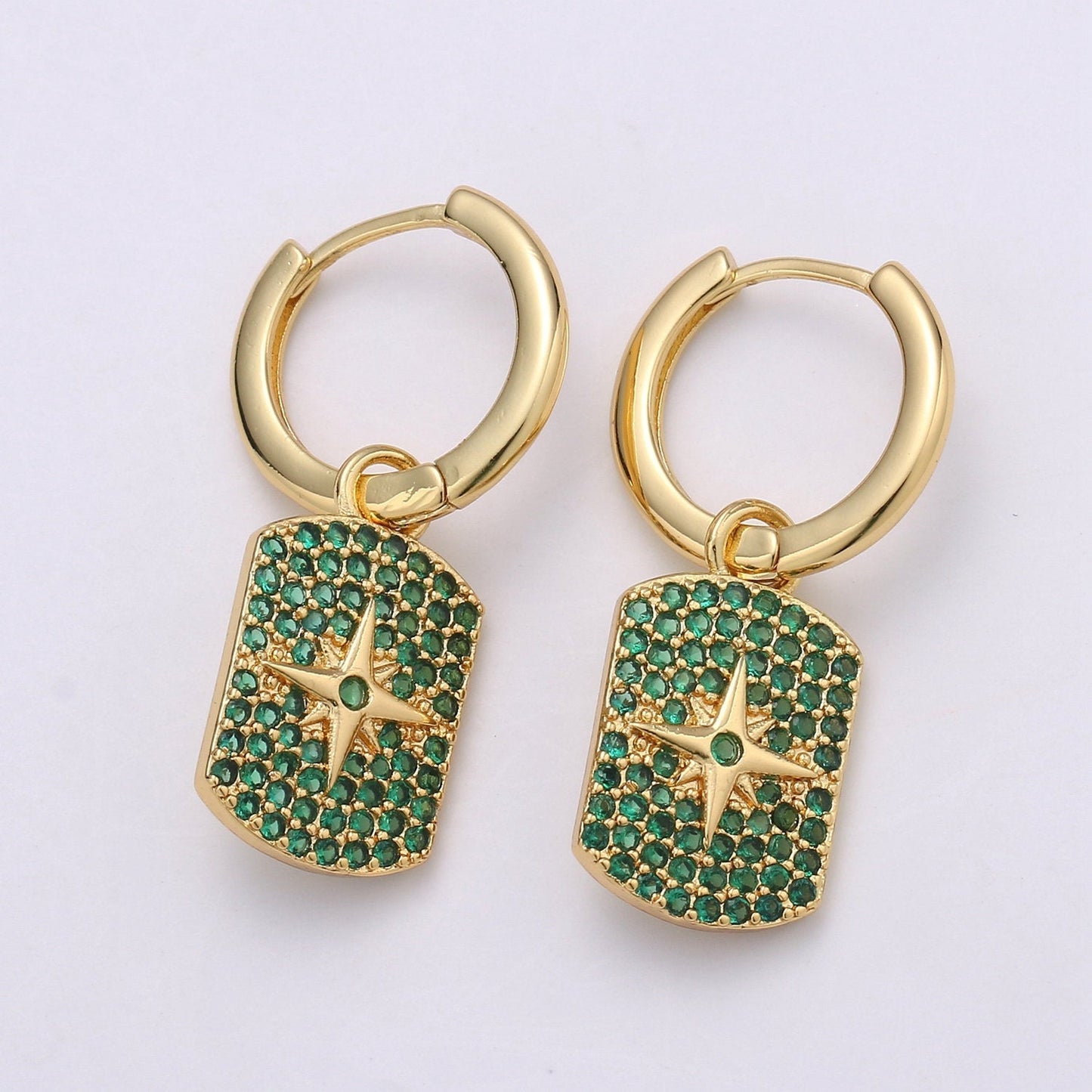 Celestial Star earrings, Celestial Star Huggie Earrings, Green and Blue pave Hoop Earrings, Hoop Earrings, Huggie Earrings Q-205 Q-206