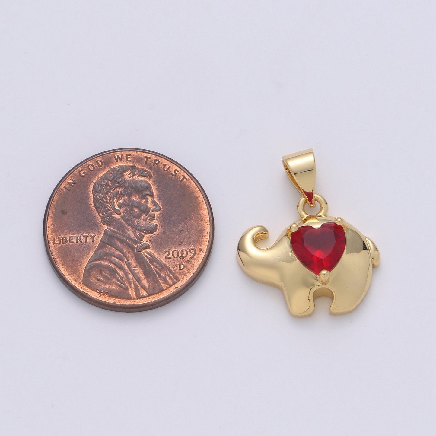14k Gold Filled  Elephant lined Ruby Heart Pendant Charm  ,  Elephant with red bead Pendant Charm, Gold Filled Pendant, For DIY Jewelry I-853