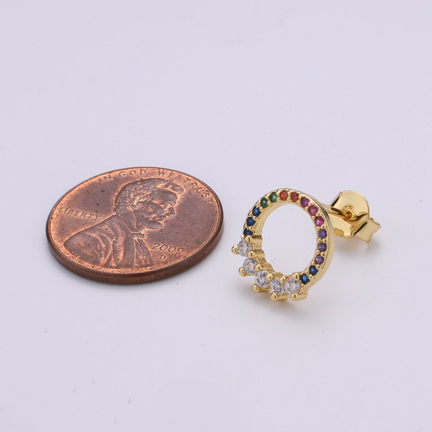 Multi Color Stud Dainty Gold Marquise Cluster Stud Earrings, Marquise Circle Stud Rainbow Stud, Gold Earring Minimalist Geometric Design Q-296