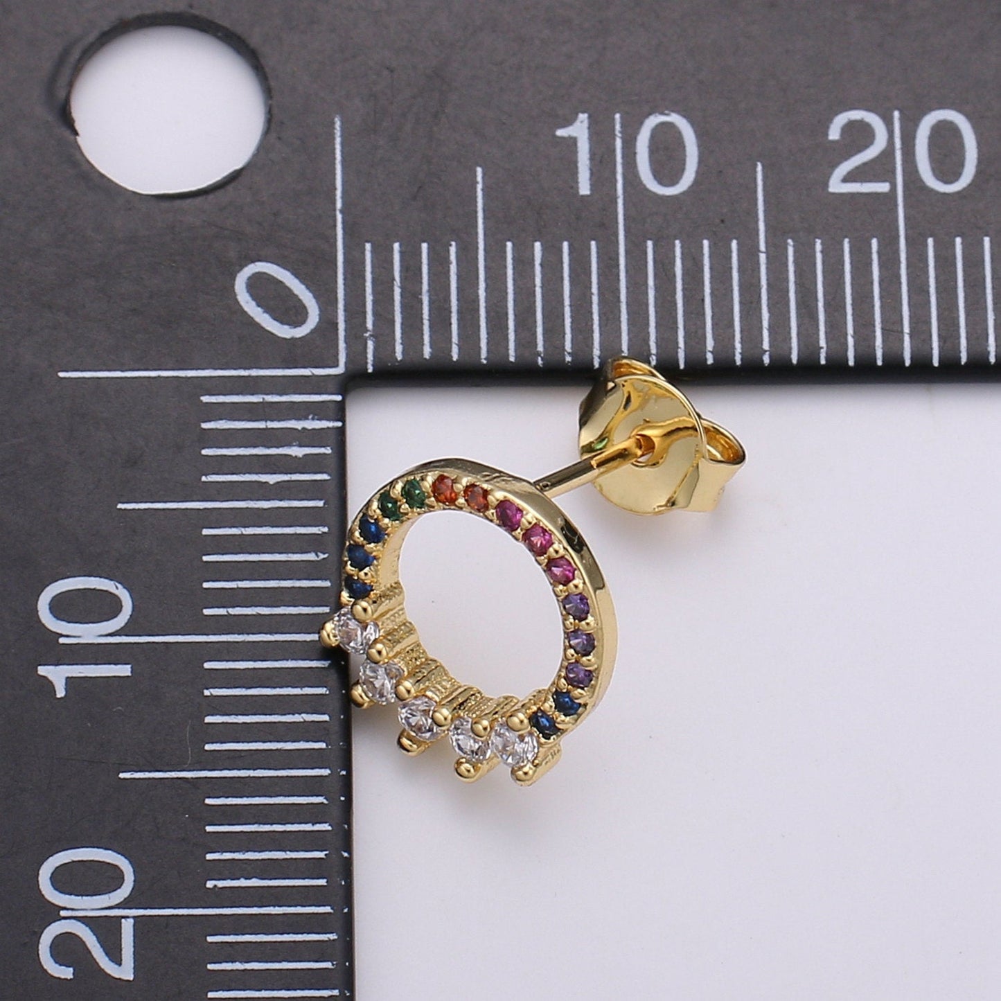 Multi Color Stud Dainty Gold Marquise Cluster Stud Earrings, Marquise Circle Stud Rainbow Stud, Gold Earring Minimalist Geometric Design Q-296