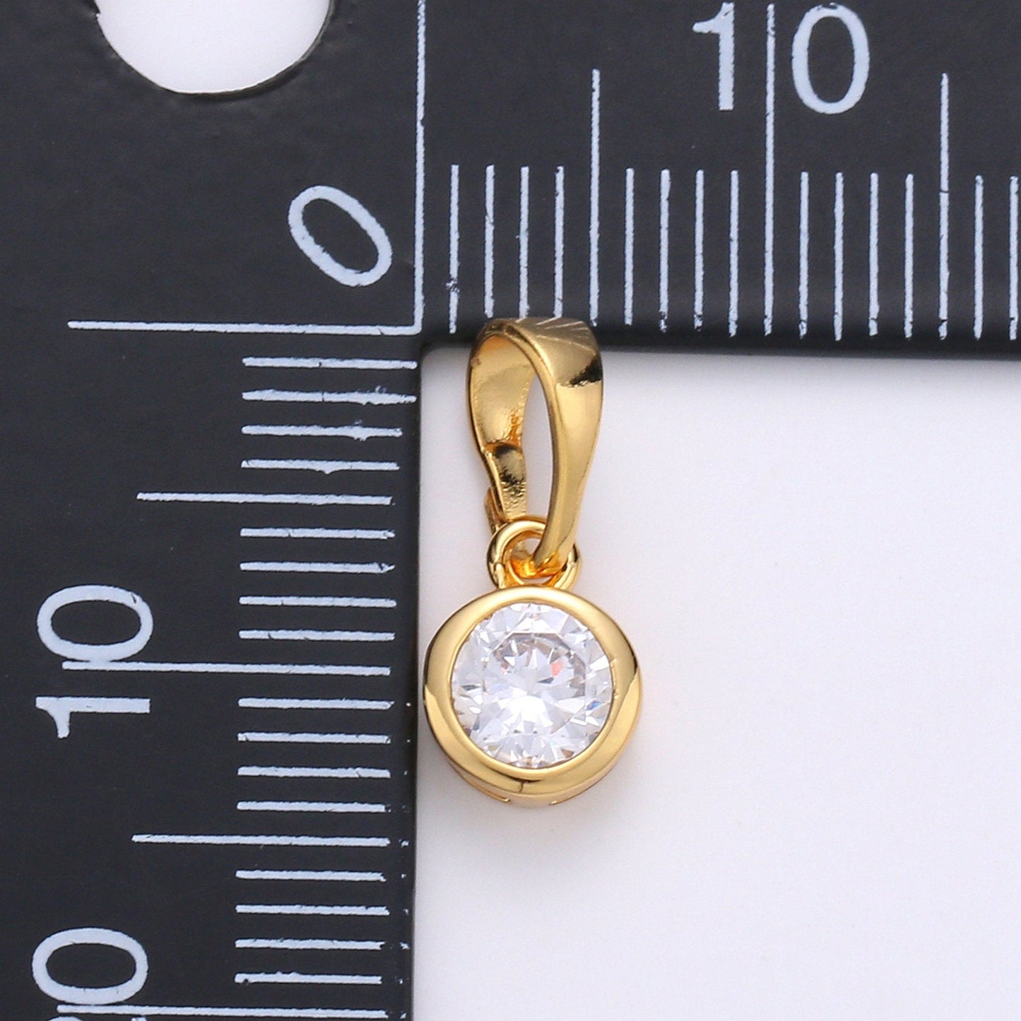 24k Gold Filled Tiny CZ Bezel Set Charm - 6mm CZ Stone, Gold CZ Charm, Dangle Charm, Faceted Dangle Charm, Findings, Lariat Drop, J-077